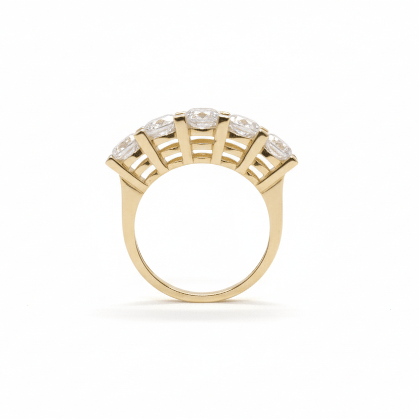 14ct Gold Five Stone Ring | Solid Gold CZ Anniversary Ring | Elegant Women's Band | Hallmarked UK Jewellery | Yellow Gold Statement Ring - Kolié Fine Jewellery