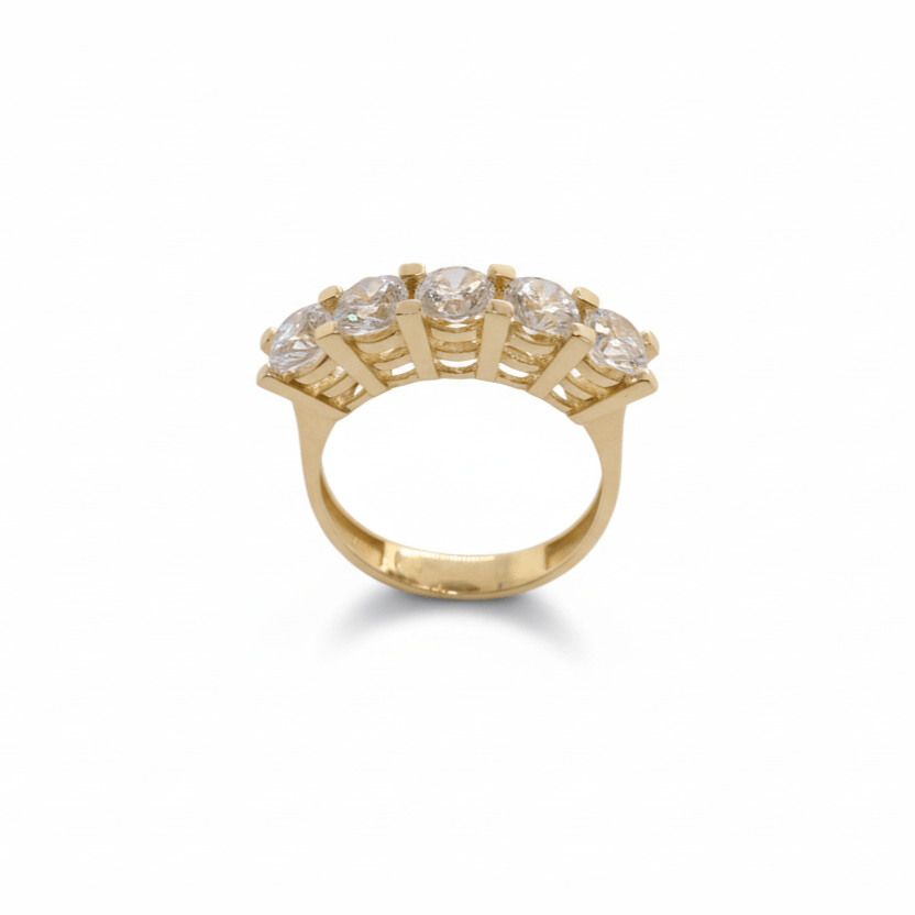 14ct Gold Five Stone Ring | Solid Gold CZ Anniversary Ring | Elegant Women's Band | Hallmarked UK Jewellery | Yellow Gold Statement Ring - Kolié Fine Jewellery