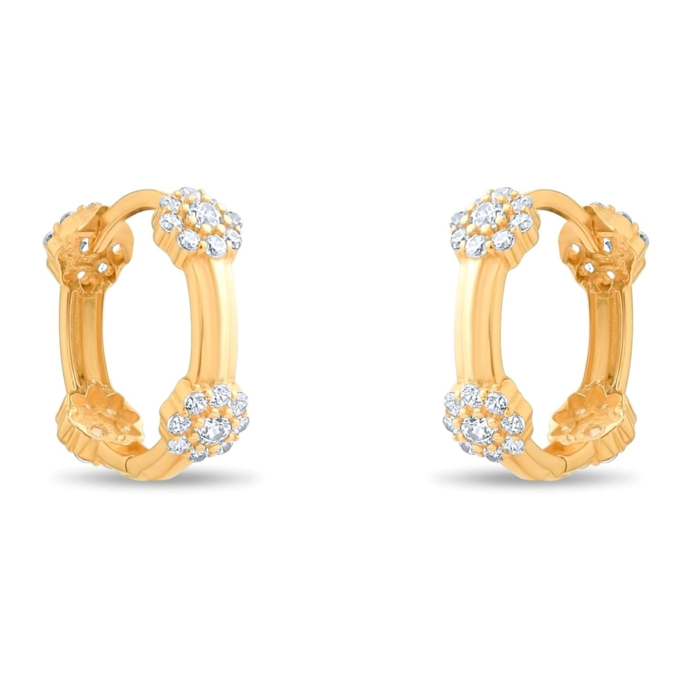 14ct Gold Floral Hoop Earrings with Cubic Zirconia, Dainty Flower Earrings for Women, Elegant Nature - Inspired Jewellery, Gift for Her - Kolié