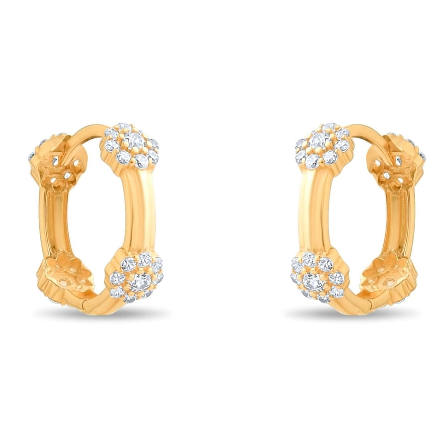 14ct Gold Floral Hoop Earrings with Cubic Zirconia, Dainty Flower Earrings for Women, Elegant Nature - Inspired Jewellery, Gift for Her - Kolié