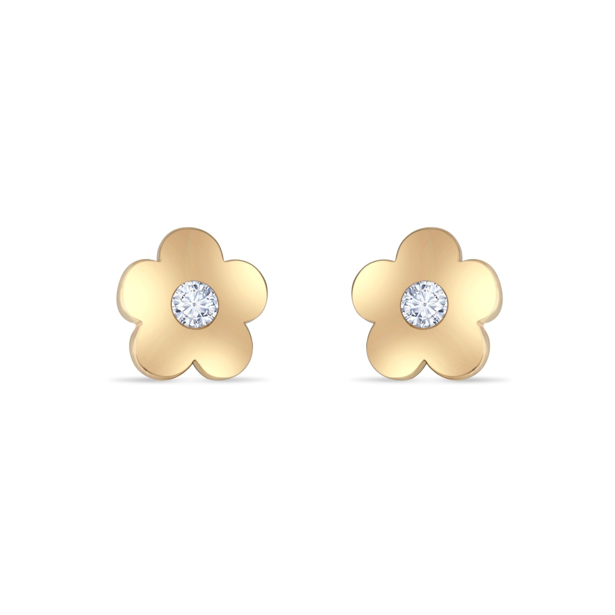 14ct Gold Flower Stud Earrings | Dainty Cubic Zirconia Floral Studs | Kolié - Kolié Fine Jewellery