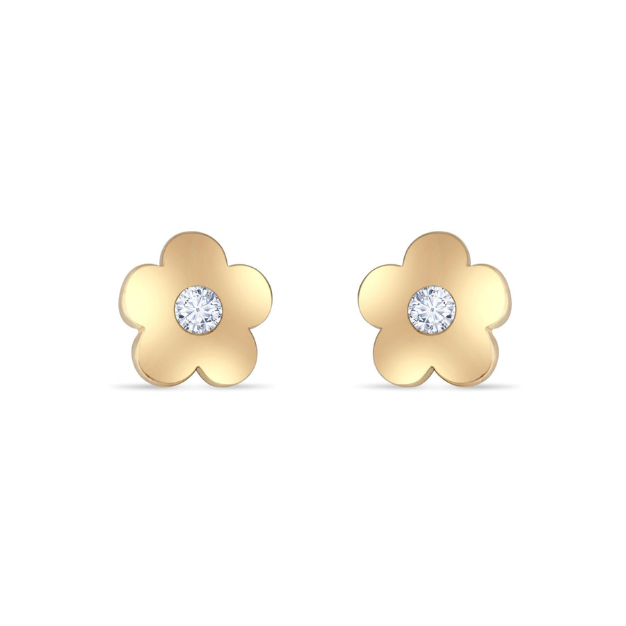 14ct Gold Flower Stud Earrings | Dainty Cubic Zirconia Floral Studs | Kolié - Kolié Fine Jewellery