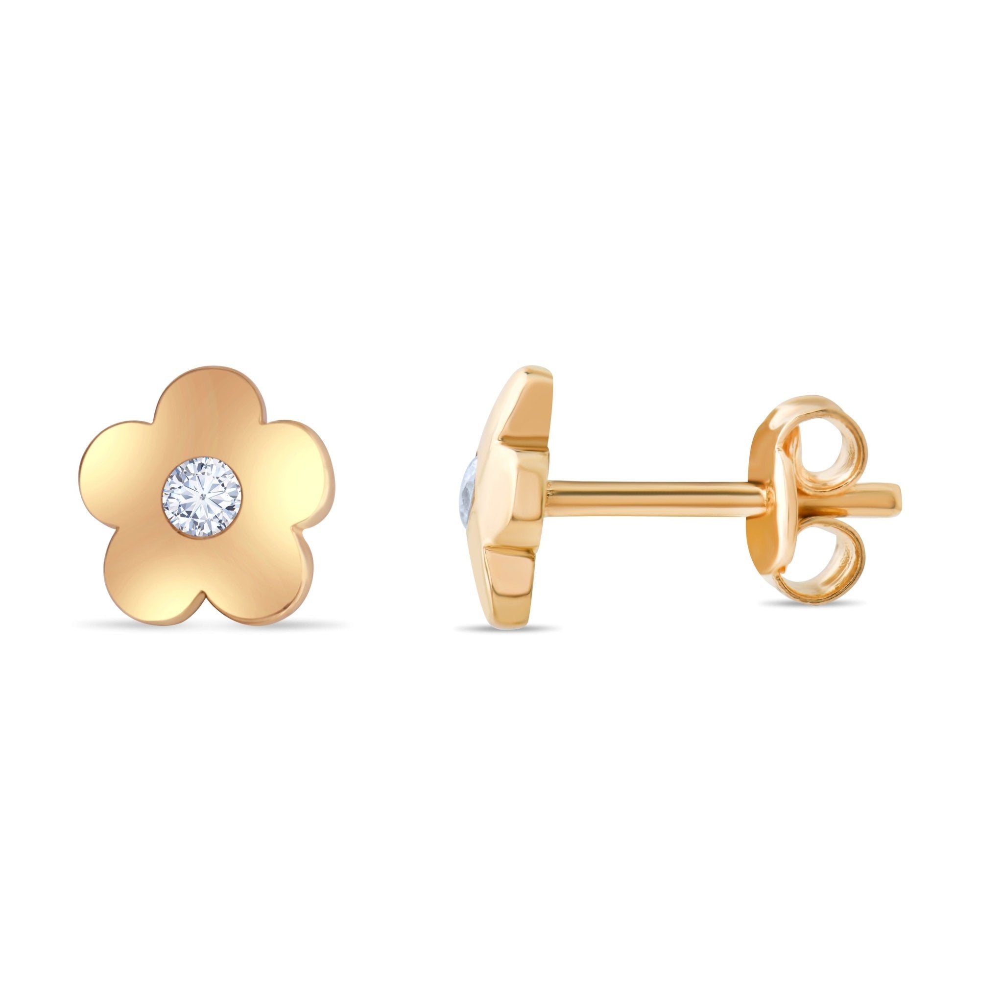 14ct Gold Flower Stud Earrings | Dainty Cubic Zirconia Floral Studs | Kolié - Kolié Fine Jewellery