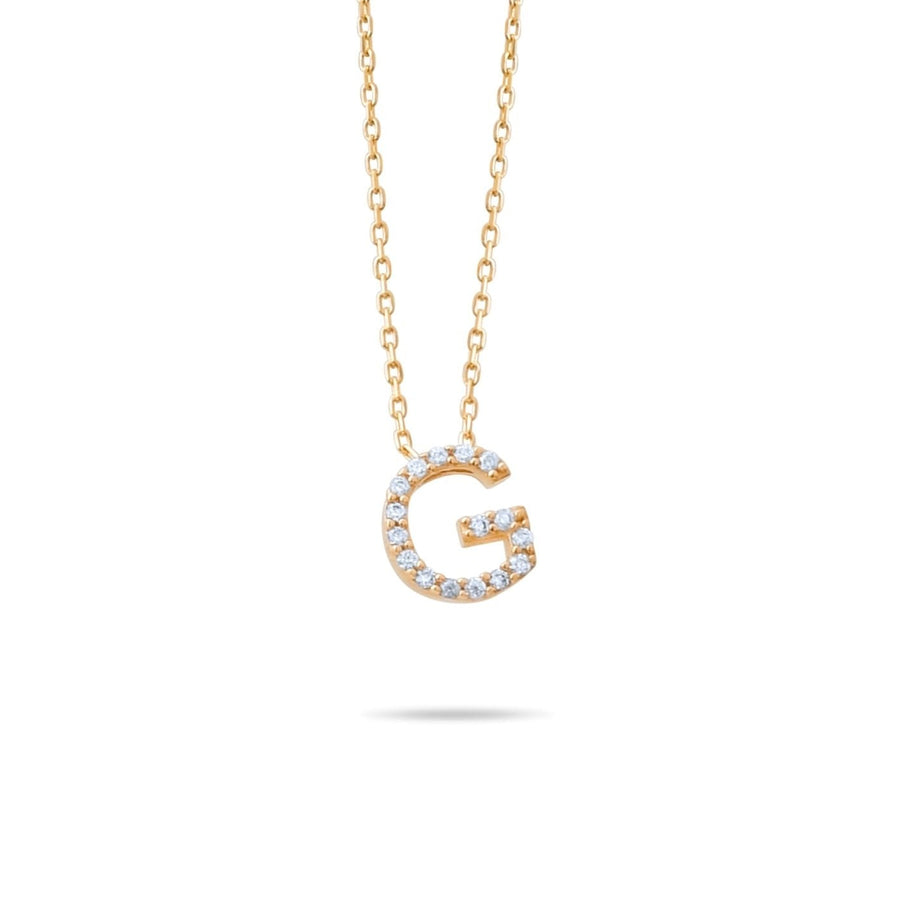 14ct Gold G Initial Necklace, Cubic Zirconia Personalised Pendant, Alphabet Letter Jewellery, Hallmarked - Kolié