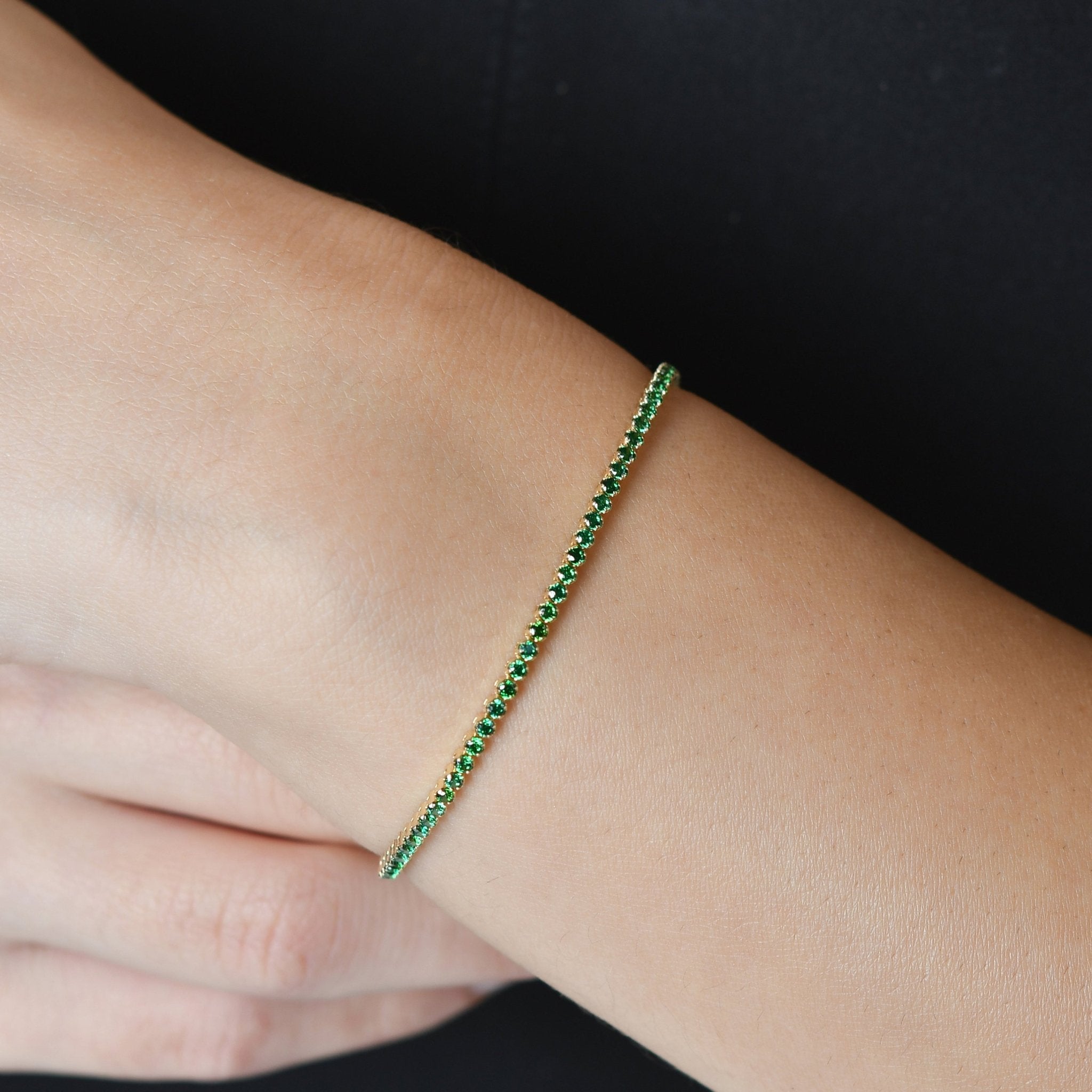 14ct Gold Green Cubic Zirconia Tennis Bracelet for Women – Elegant 14 Carat Gold Bracelet, Perfect Gift for Her - Kolié