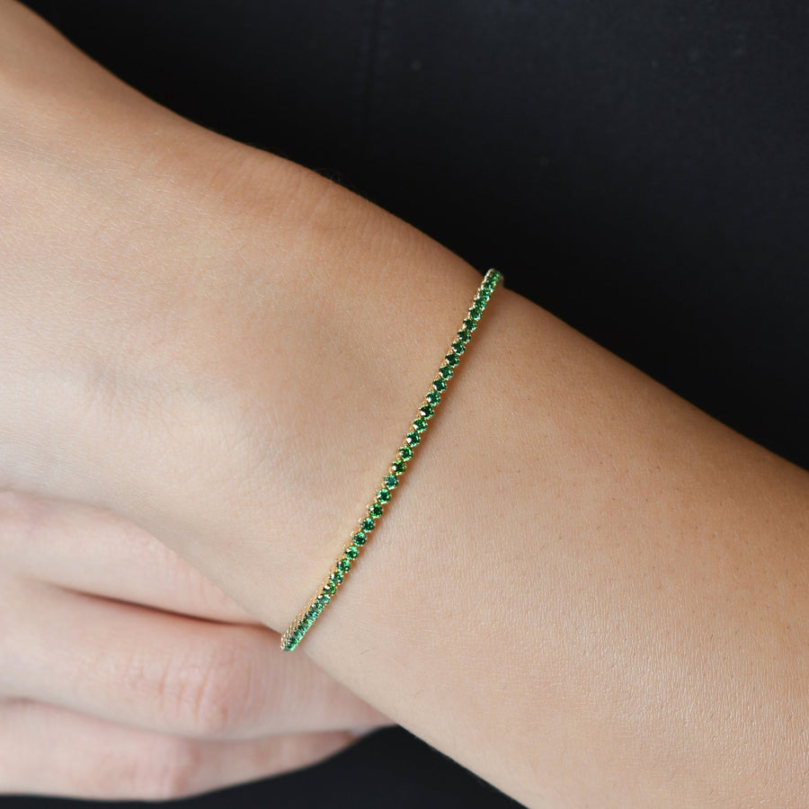 14ct Gold Green Cubic Zirconia Tennis Bracelet for Women – Elegant 14 Carat Gold Bracelet, Perfect Gift for Her - Kolié