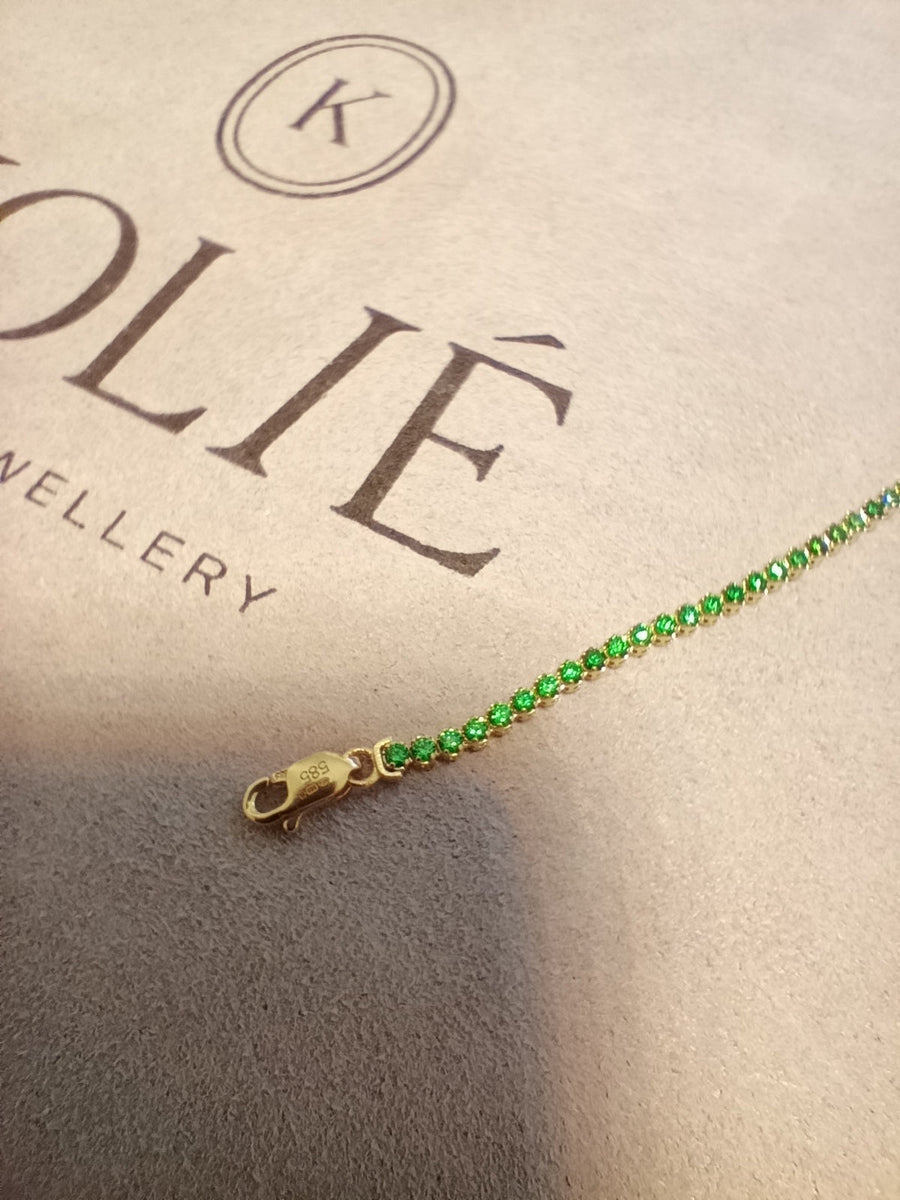 14ct Gold Green Cubic Zirconia Tennis Bracelet for Women – Elegant 14 Carat Gold Bracelet, Perfect Gift for Her - Kolié Fine Jewellery