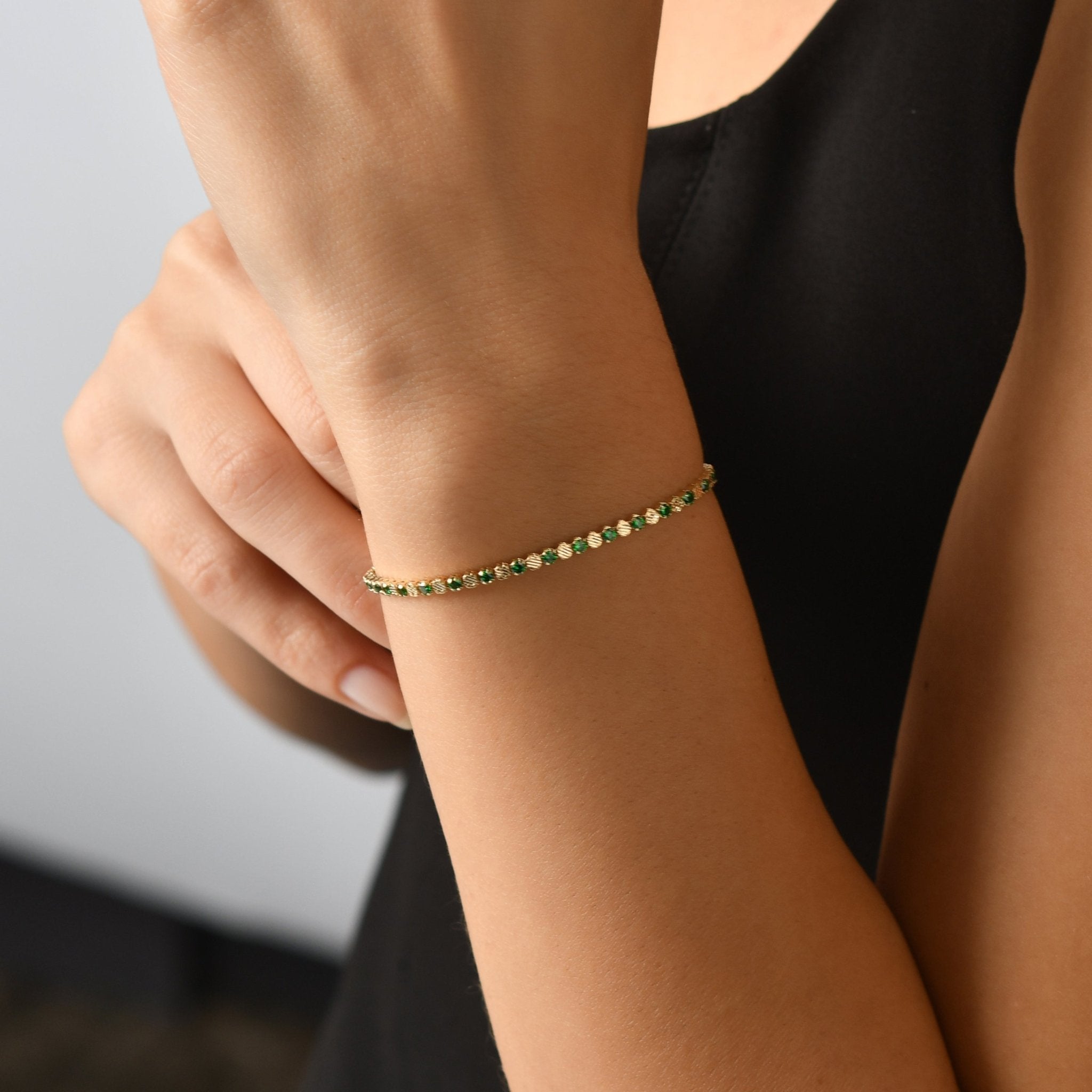 14ct Gold Green Cubic Zirconia Tennis Bracelet for Women – Elegant 14 Carat Gold Bracelet, Perfect Gift for Her - Kolié