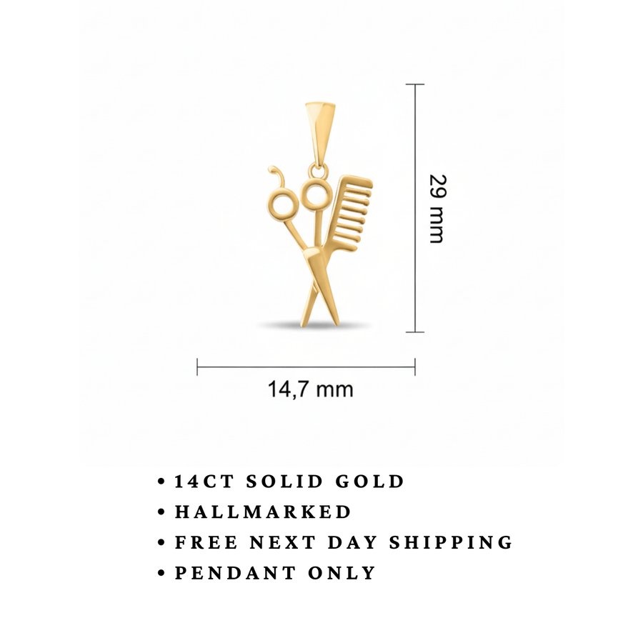 14ct Gold Hairdresser Pendant – Scissors & Comb – Pendant Only - Kolié Fine Jewellery