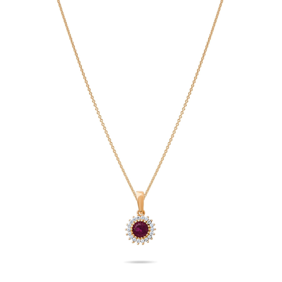 14ct Gold Halo Gemstone Pendant with CZ – Available in Ruby, Emerald, and Sapphire - Pendant Only - Kolié