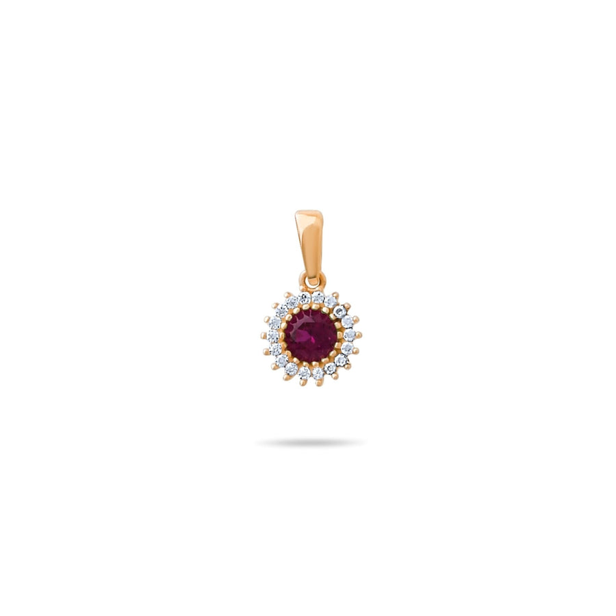 14ct Gold Halo Gemstone Pendant with CZ – Available in Ruby, Emerald, and Sapphire - Pendant Only - Kolié