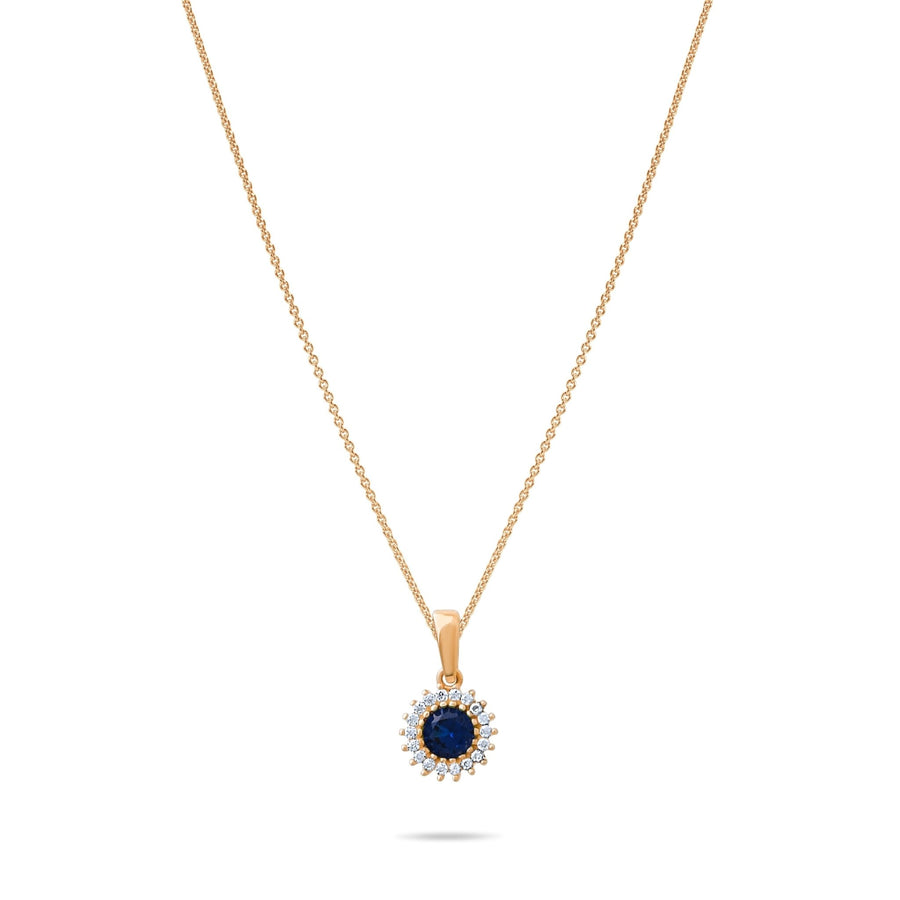 14ct Gold Halo Gemstone Pendant with CZ – Available in Ruby, Emerald, and Sapphire - Pendant Only - Kolié