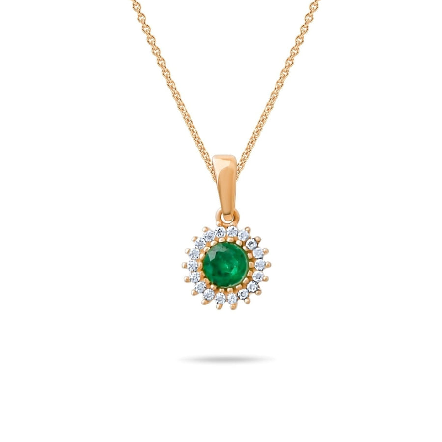 14ct Gold Halo Gemstone Pendant with CZ – Available in Ruby, Emerald, and Sapphire - Pendant Only - Kolié
