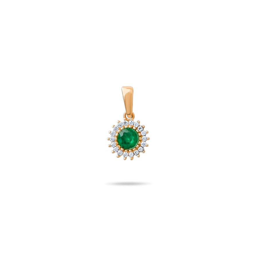 14ct Gold Halo Gemstone Pendant with CZ – Available in Ruby, Emerald, and Sapphire - Pendant Only - Kolié
