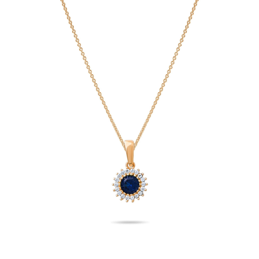 14ct Gold Halo Gemstone Pendant with CZ – Available in Ruby, Emerald, and Sapphire - Pendant Only - Kolié