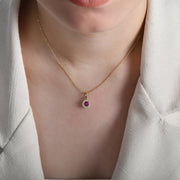 14ct Gold Halo Gemstone Pendant with CZ – Available in Ruby, Emerald, and Sapphire - Pendant Only - Kolié