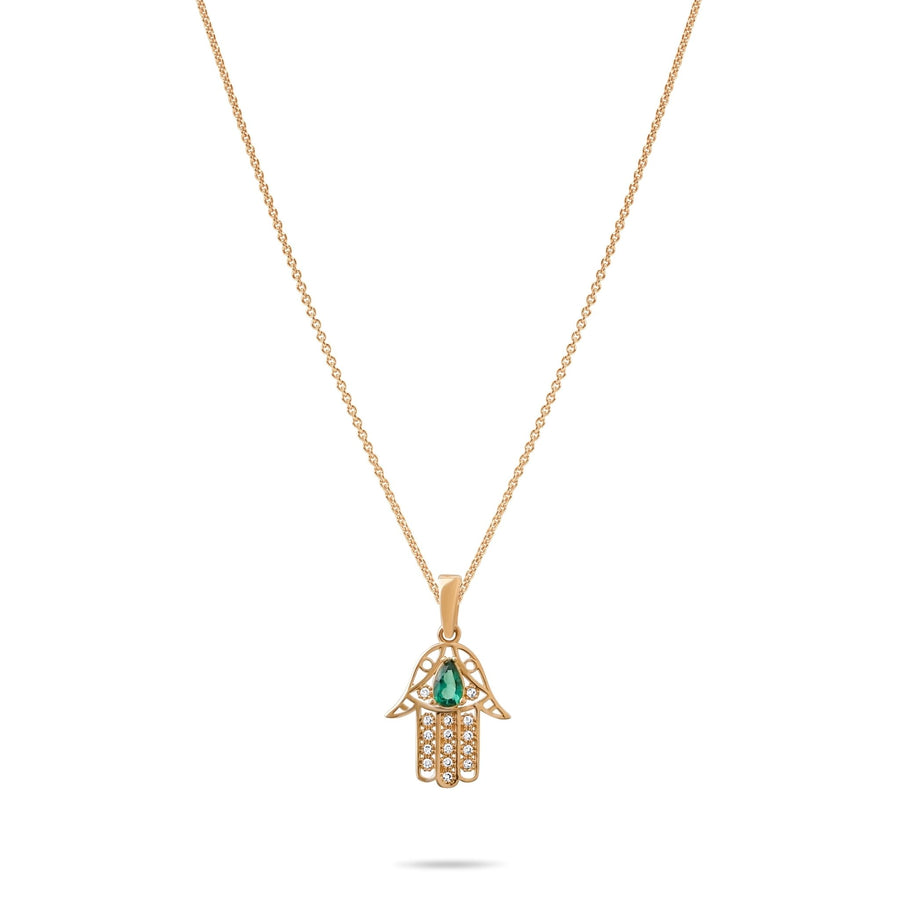 14ct Gold Hamsa Hand Pendant – Cubic Zirconia Gemstone Jewellery, Hamsa Charm, Protective Hand Necklace, Gift for Women - Pendant Only - Kolié