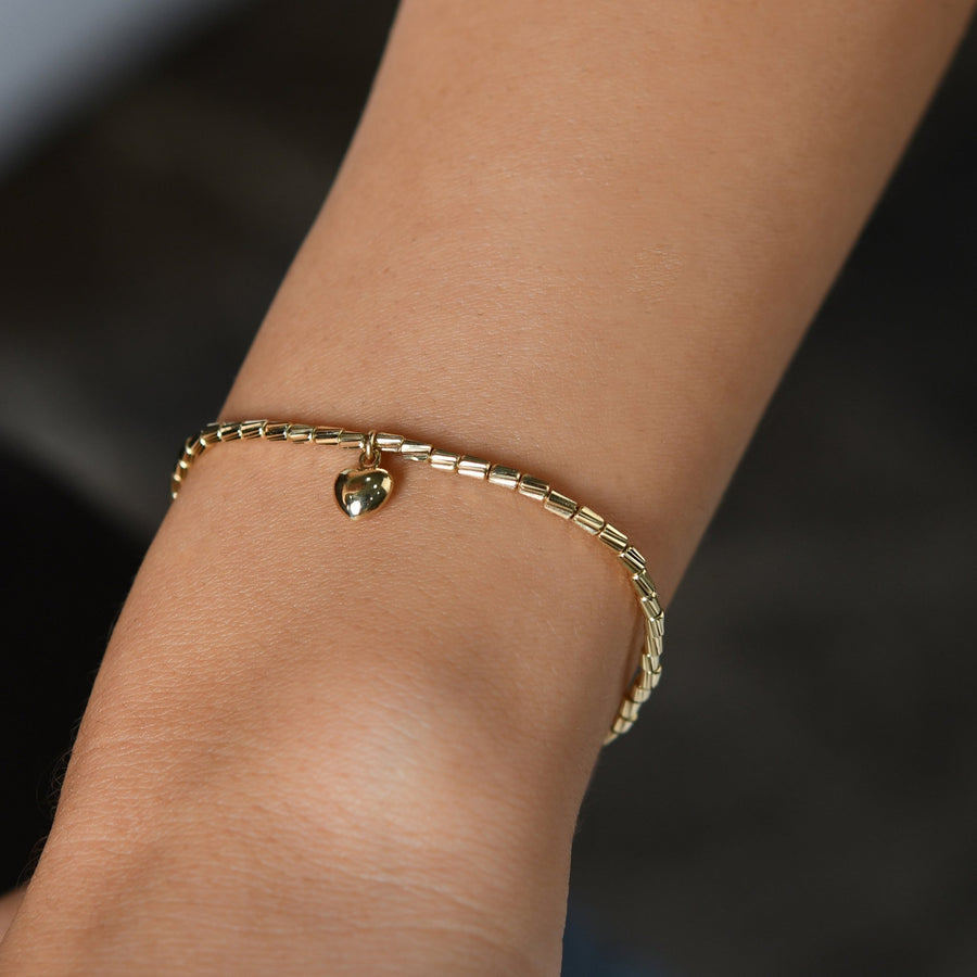 14ct Gold Heart Charm Bracelet for Women – Elegant 14 Carat Gold Bracelet with Heart Pendant, Perfect Gift for Her - Kolié