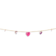 14ct Gold Heart Charm Bracelet, Romantic Ruby and Lavender Design, Hallmarked Luxury Jewellery, Adjustable 18+2cm - Kolié