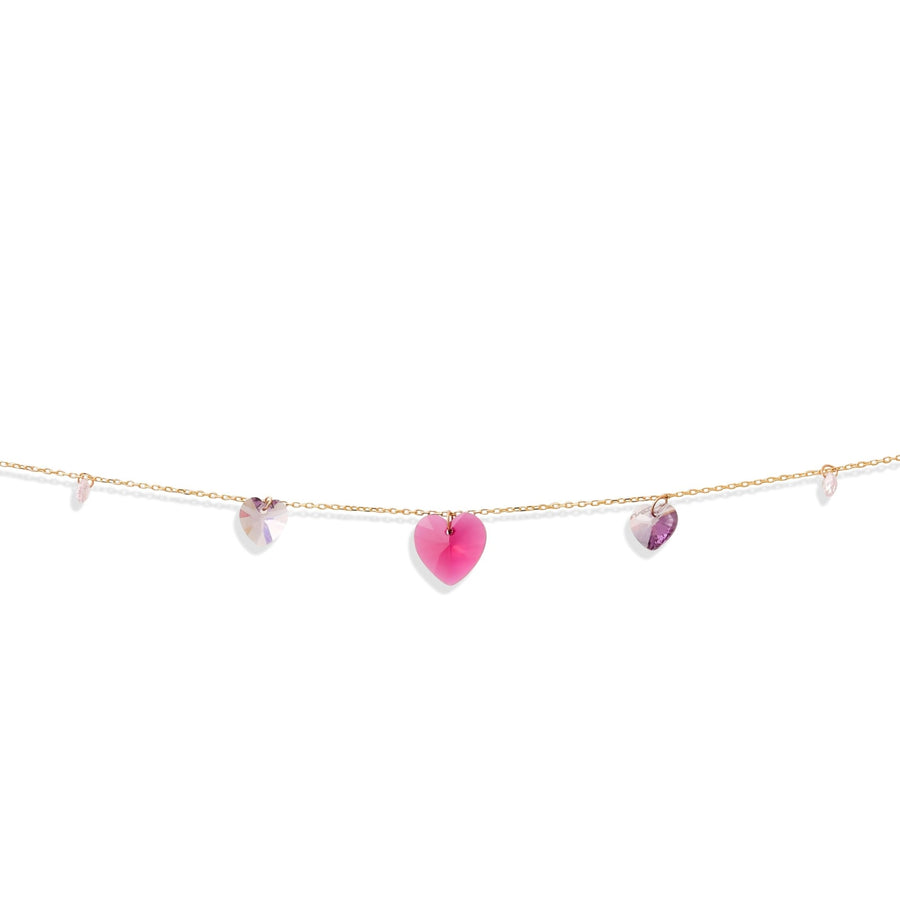 14ct Gold Heart Charm Bracelet, Romantic Ruby and Lavender Design, Hallmarked Luxury Jewellery, Adjustable 18+2cm - Kolié