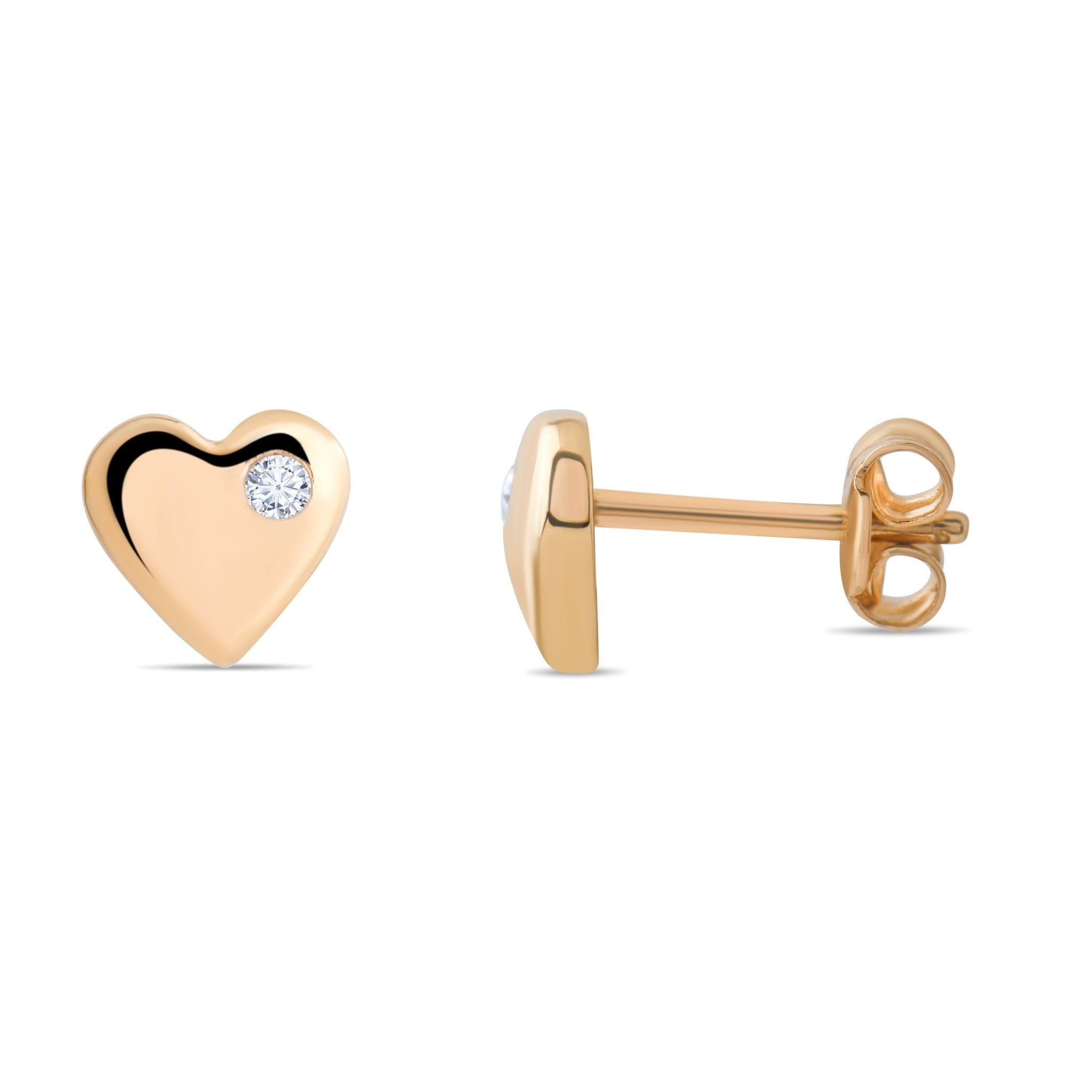 14ct Gold Heart Stud Earrings | Dainty Cubic Zirconia Heart Studs | Kolié - Kolié Fine Jewellery