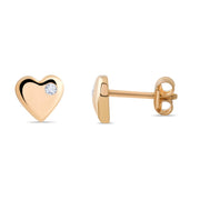 14ct Gold Heart Stud Earrings | Dainty Cubic Zirconia Heart Studs | Kolié - Kolié Fine Jewellery