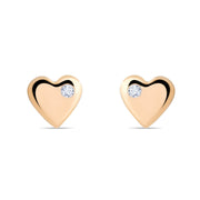 14ct Gold Heart Stud Earrings | Dainty Cubic Zirconia Heart Studs | Kolié - Kolié Fine Jewellery