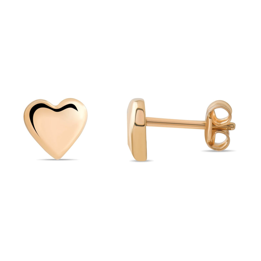 14ct Gold Heart Stud Earrings | Minimalist Solid Gold Love Studs | Kolié - Kolié Fine Jewellery