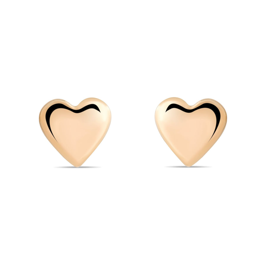 14ct Gold Heart Stud Earrings | Minimalist Solid Gold Love Studs | Kolié - Kolié Fine Jewellery
