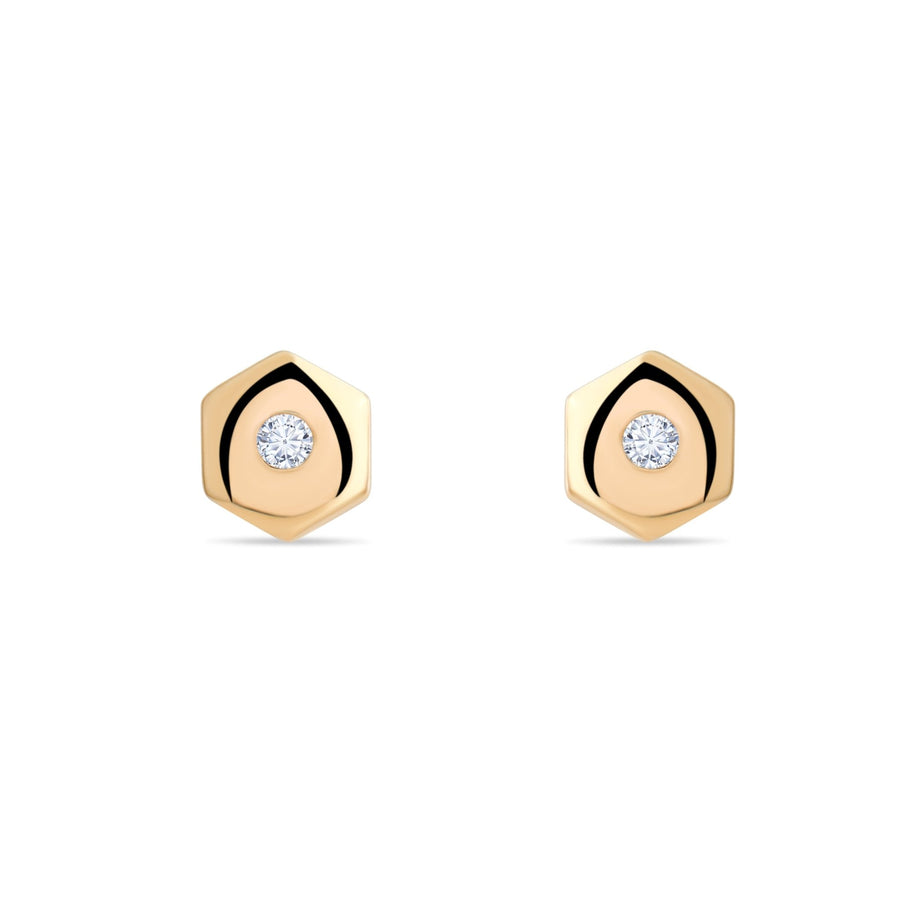 14ct Gold Hexagon Stud Earrings | Dainty Cubic Zirconia Geometric Studs | Kolié - Kolié Fine Jewellery
