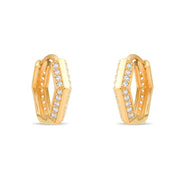 14ct Gold Hexagonal Hoop Earrings with Cubic Zirconia, Modern Elegant Jewellery for Women, Geometric Statement Hoops, Gift for Her - Kolié