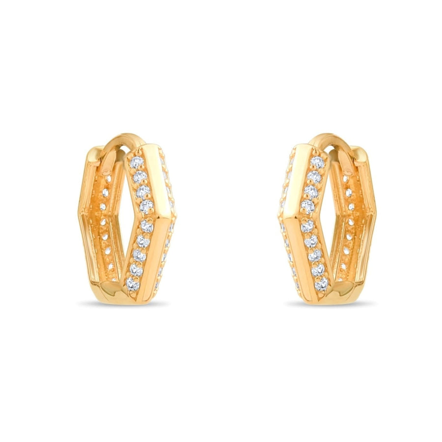 14ct Gold Hexagonal Hoop Earrings with Cubic Zirconia, Modern Elegant Jewellery for Women, Geometric Statement Hoops, Gift for Her - Kolié