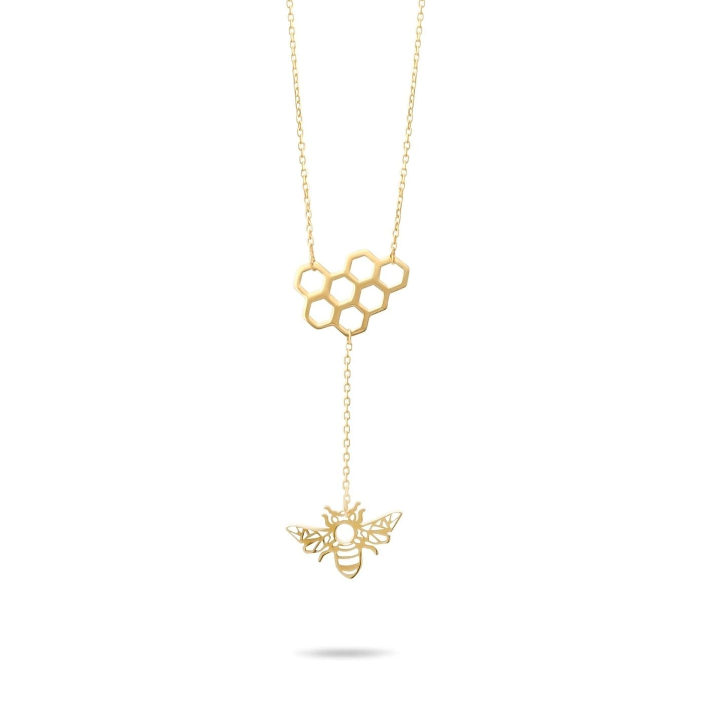 14ct Gold Honeycomb and Bee Necklace | Nature - Inspired Gold Pendant for Women and Teens | Chain Included - Kolié