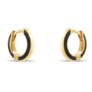 14ct Gold Hoop Earrings with Dark Blue Enamel, Minimalist Modern Jewellery for Women, Dainty Everyday Hoops, Gift for Her - Kolié