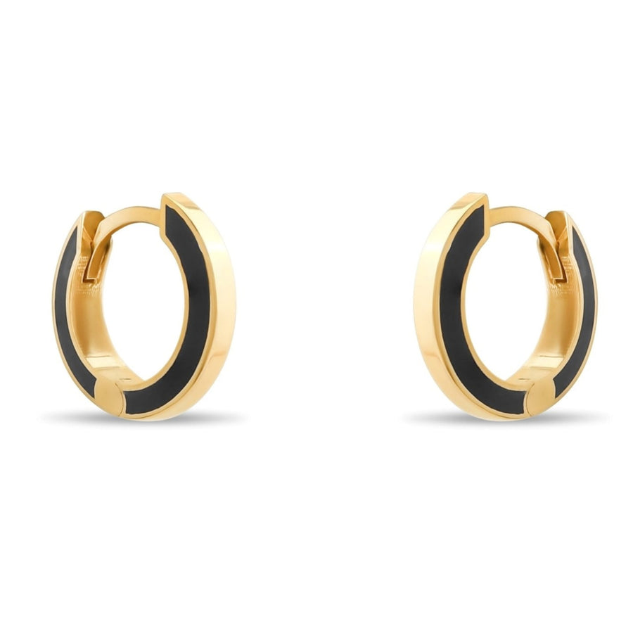 14ct Gold Hoop Earrings with Dark Blue Enamel, Minimalist Modern Jewellery for Women, Dainty Everyday Hoops, Gift for Her - Kolié