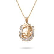 14ct Gold Horse and Horseshoe Pendant, Pavé Cubic Zirconia Statement Necklace, Hallmarked Luxury Jewellery - Pendant Only - Kolié