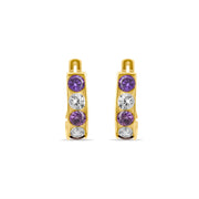 14ct Gold Huggie Earrings with Purple/Pink CZ - Kolié Fine Jewellery