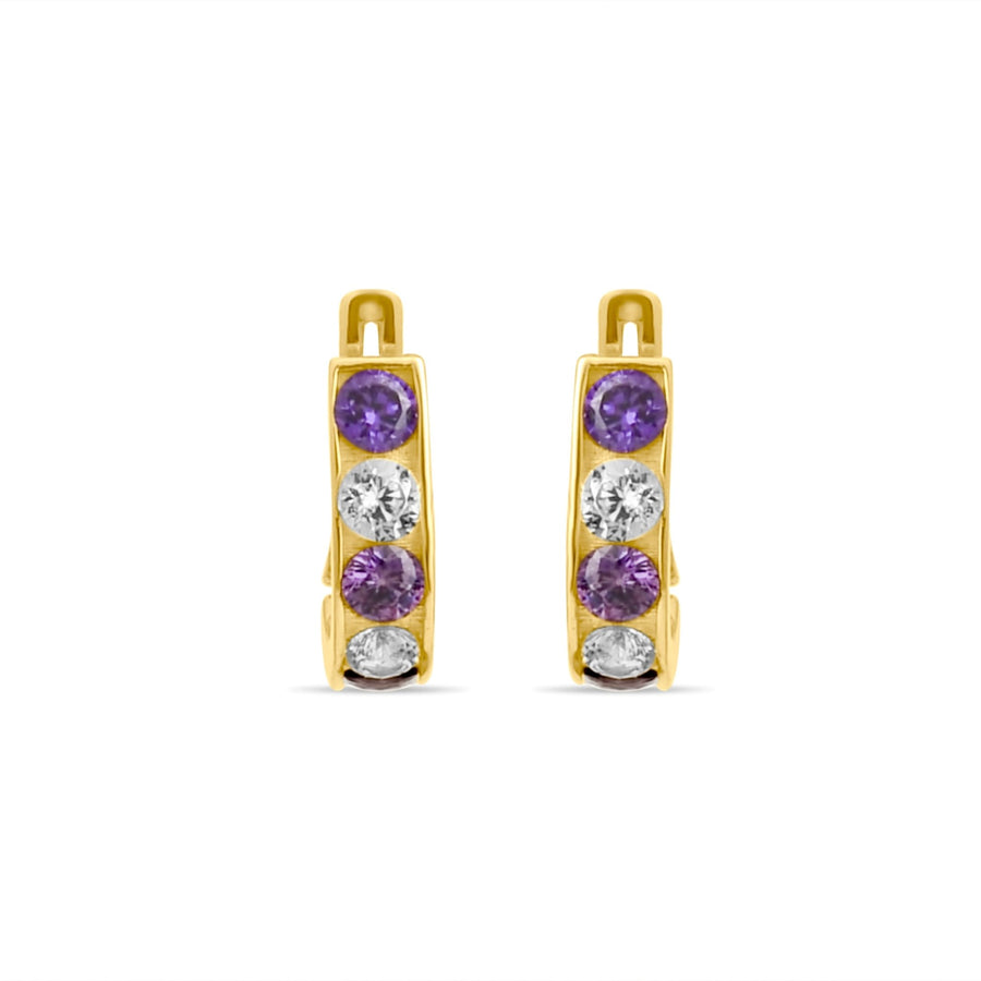 14ct Gold Huggie Earrings with Purple/Pink CZ - Kolié Fine Jewellery