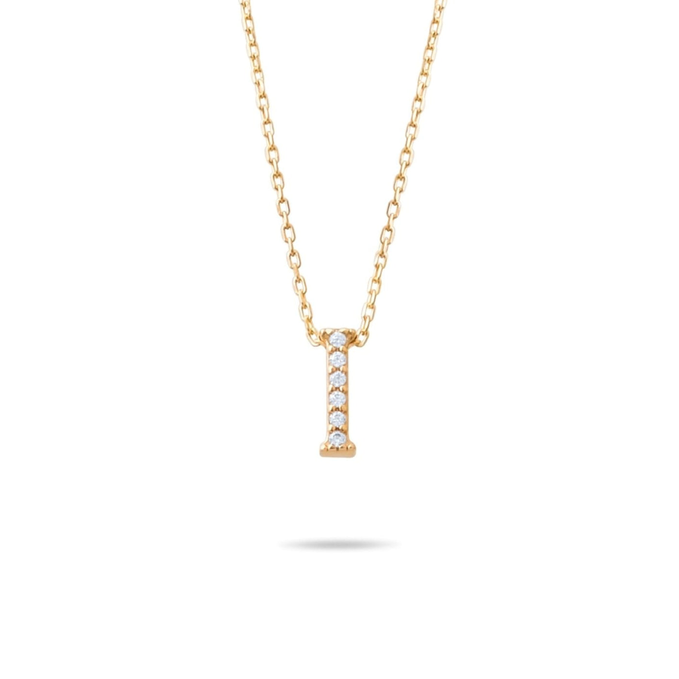 14ct Gold I Initial Necklace, Cubic Zirconia Personalised Pendant, Alphabet Letter Jewellery, Hallmarked - Kolié