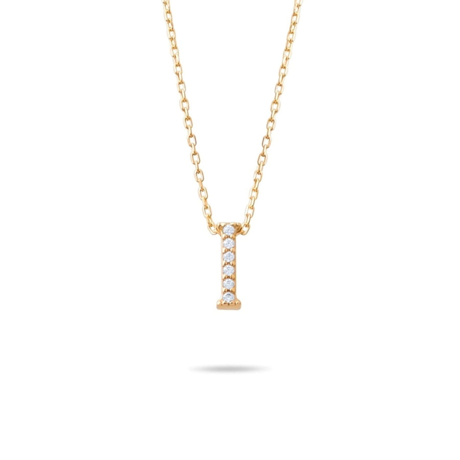 14ct Gold I Initial Necklace, Cubic Zirconia Personalised Pendant, Alphabet Letter Jewellery, Hallmarked - Kolié