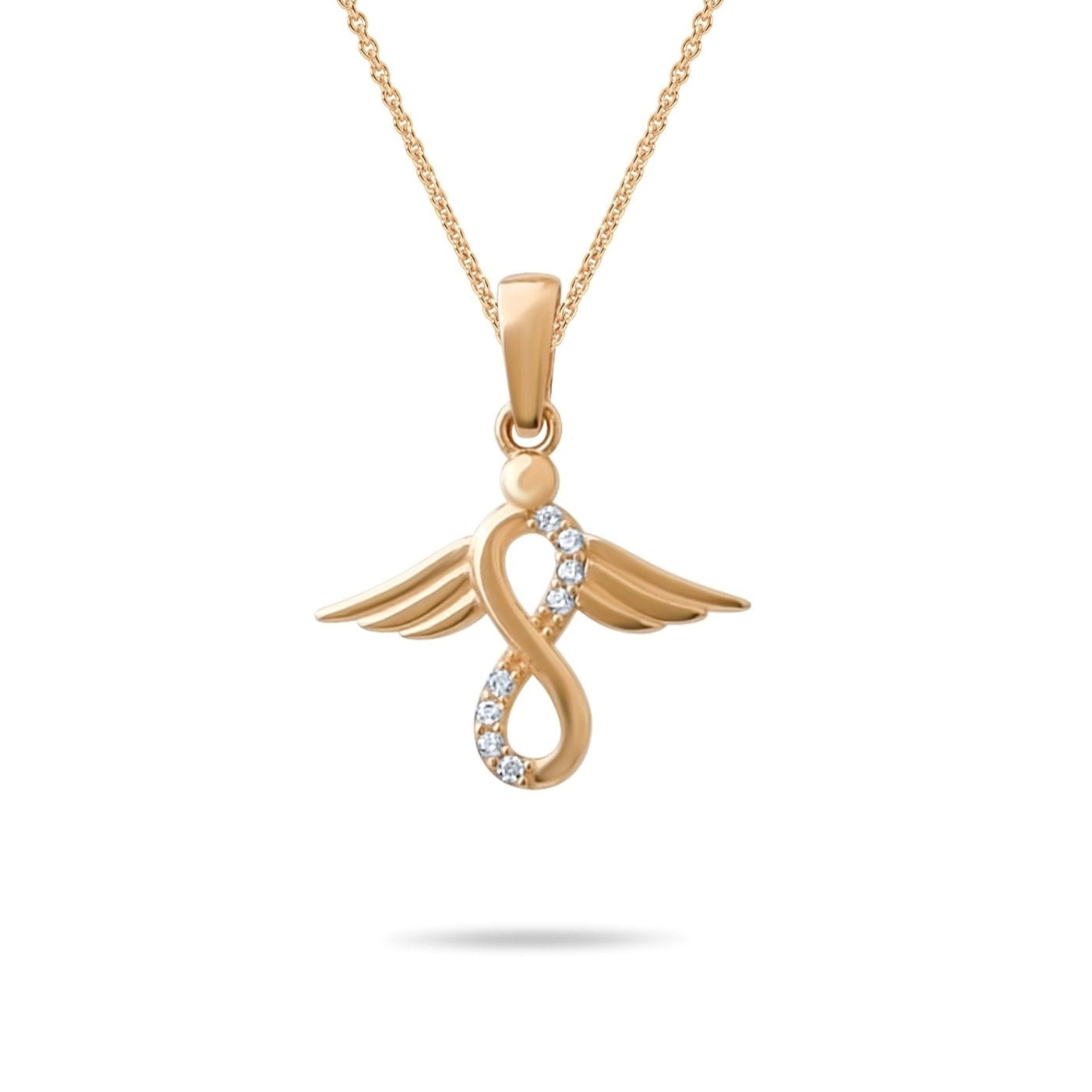 14ct Gold Infinity Angel Wings Pendant with Cubic Zirconia – Symbol of Eternal Love & Protection - Pendant Only - Kolié