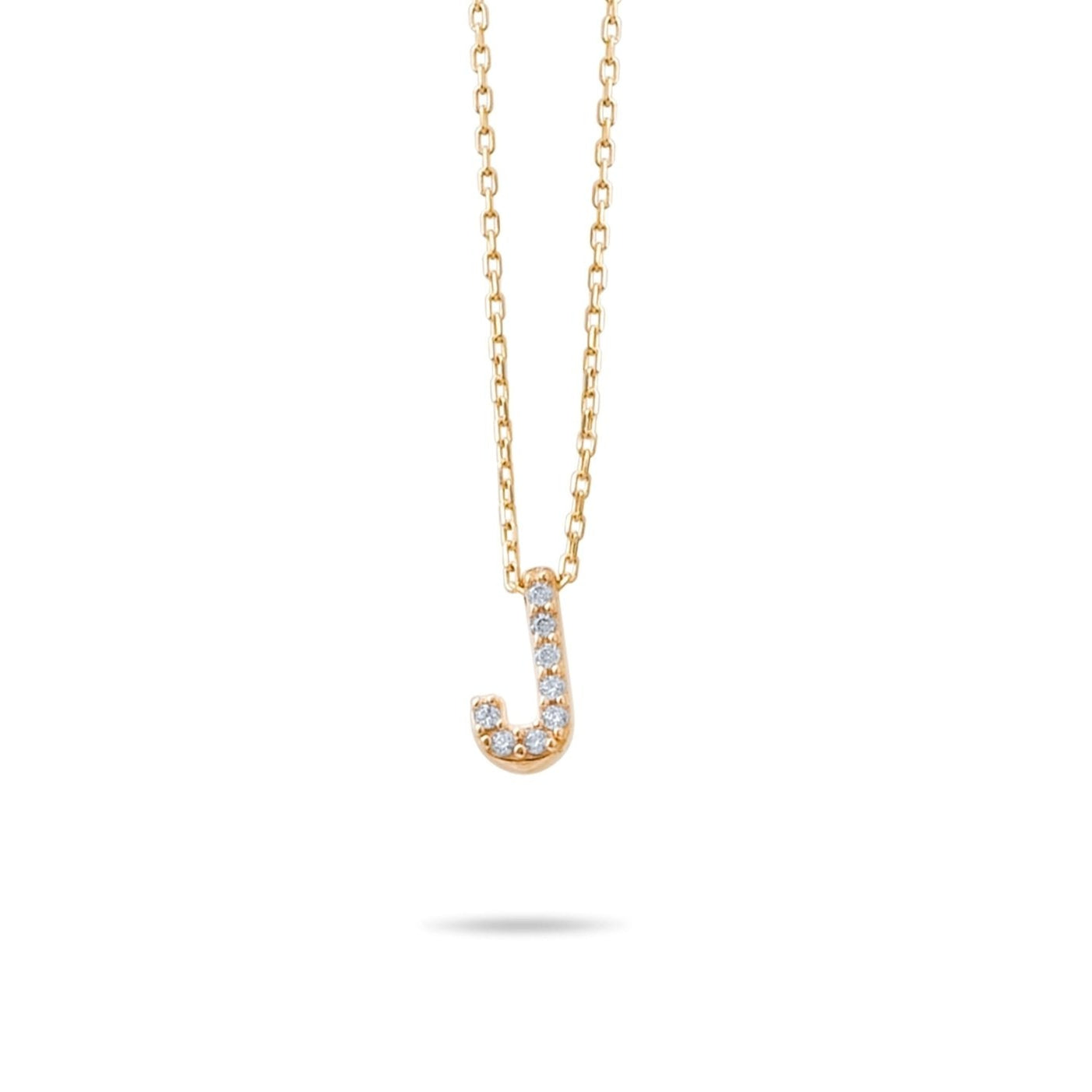 14ct Gold J Initial Necklace, Cubic Zirconia Personalised Pendant, Alphabet Letter Jewellery, Hallmarked - Kolié