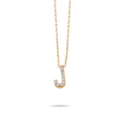 14ct Gold J Initial Necklace, Cubic Zirconia Personalised Pendant, Alphabet Letter Jewellery, Hallmarked - Kolié