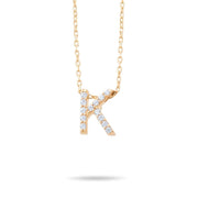14ct Gold K Initial Necklace, Cubic Zirconia Personalised Pendant, Alphabet Letter Jewellery, Hallmarked - Kolié