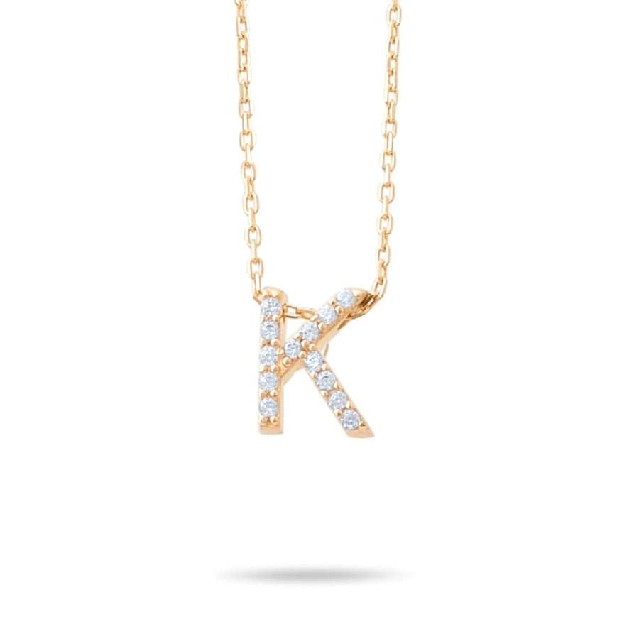 14ct Gold K Initial Necklace, Cubic Zirconia Personalised Pendant, Alphabet Letter Jewellery, Hallmarked - Kolié