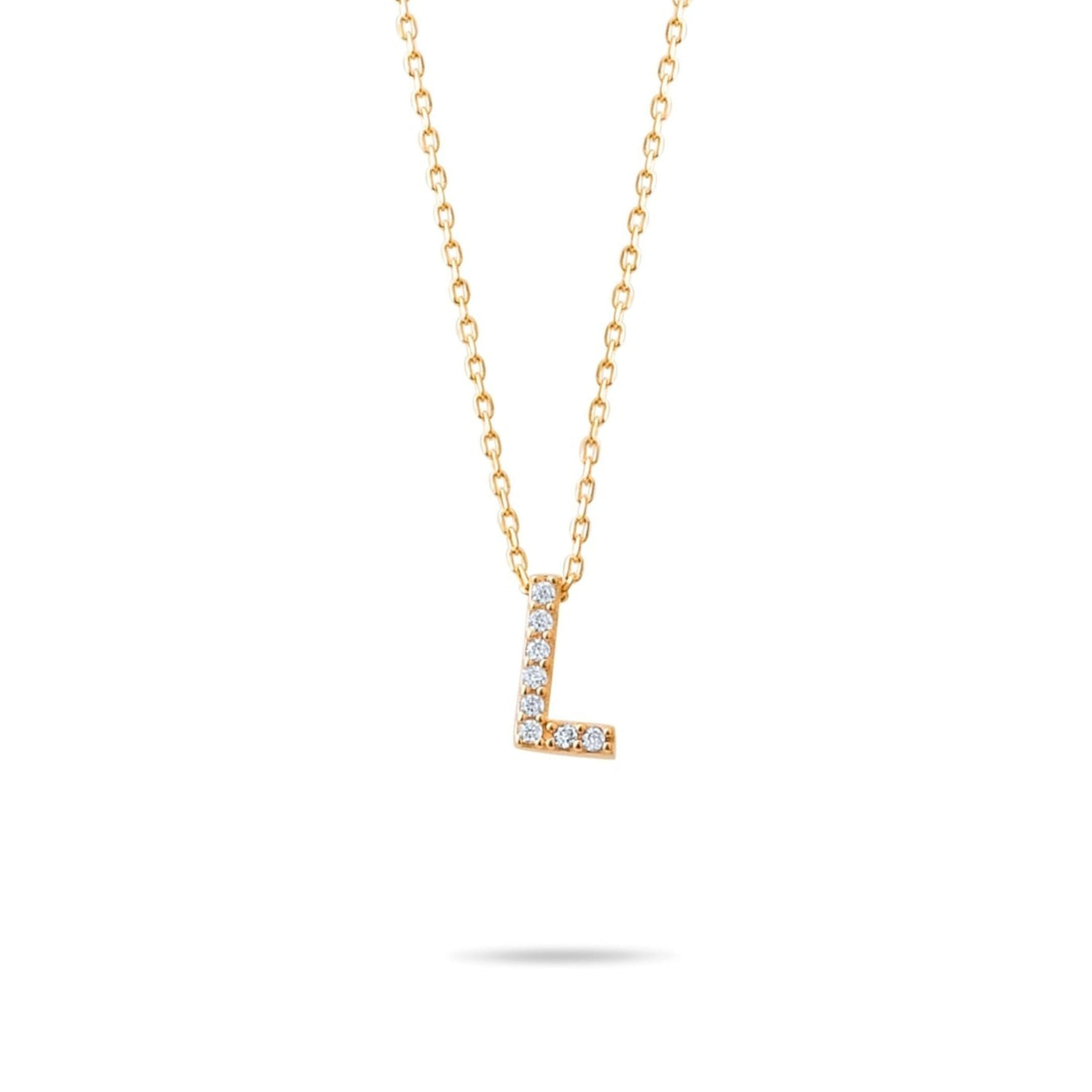 14ct Gold L Initial Necklace, Cubic Zirconia Personalised Pendant, Alphabet Letter Jewellery, Hallmarked - Kolié