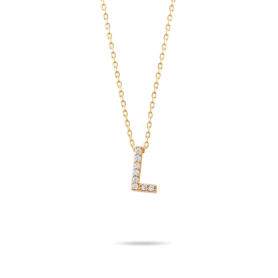 14ct Gold L Initial Necklace, Cubic Zirconia Personalised Pendant, Alphabet Letter Jewellery, Hallmarked - Kolié