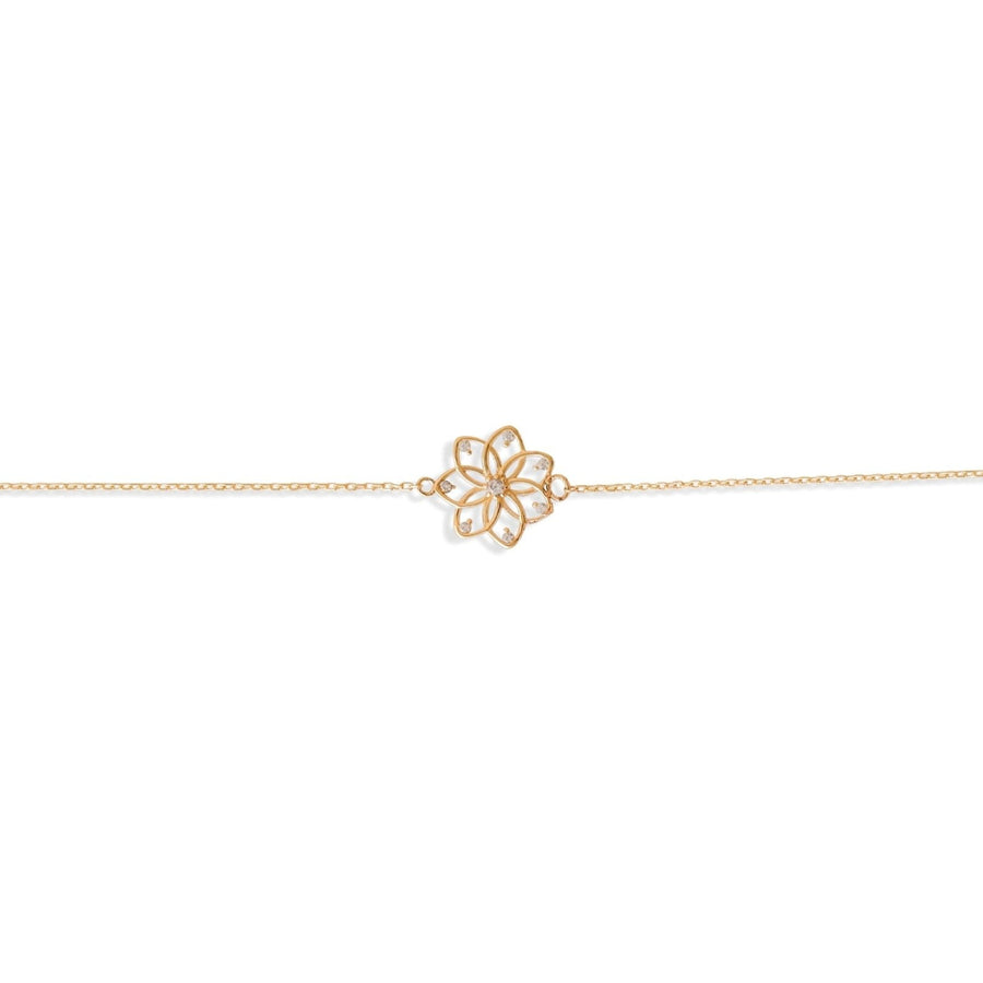 14ct Gold Lotus Flower Bracelet, Delicate Chain Bracelet, Adjustable Gold Jewellery for Women - Kolié