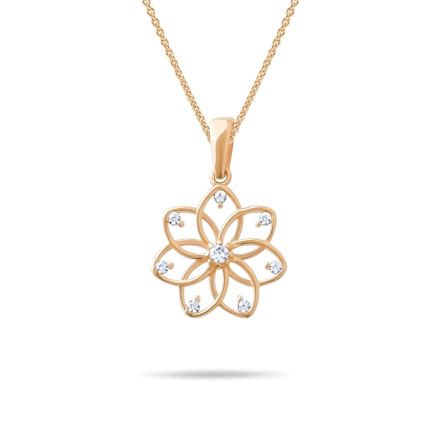 14ct Gold Lotus Pendant, Cubic Zirconia Floral Necklace Charm, Elegant Jewellery for Women - Pendant Only - Kolié