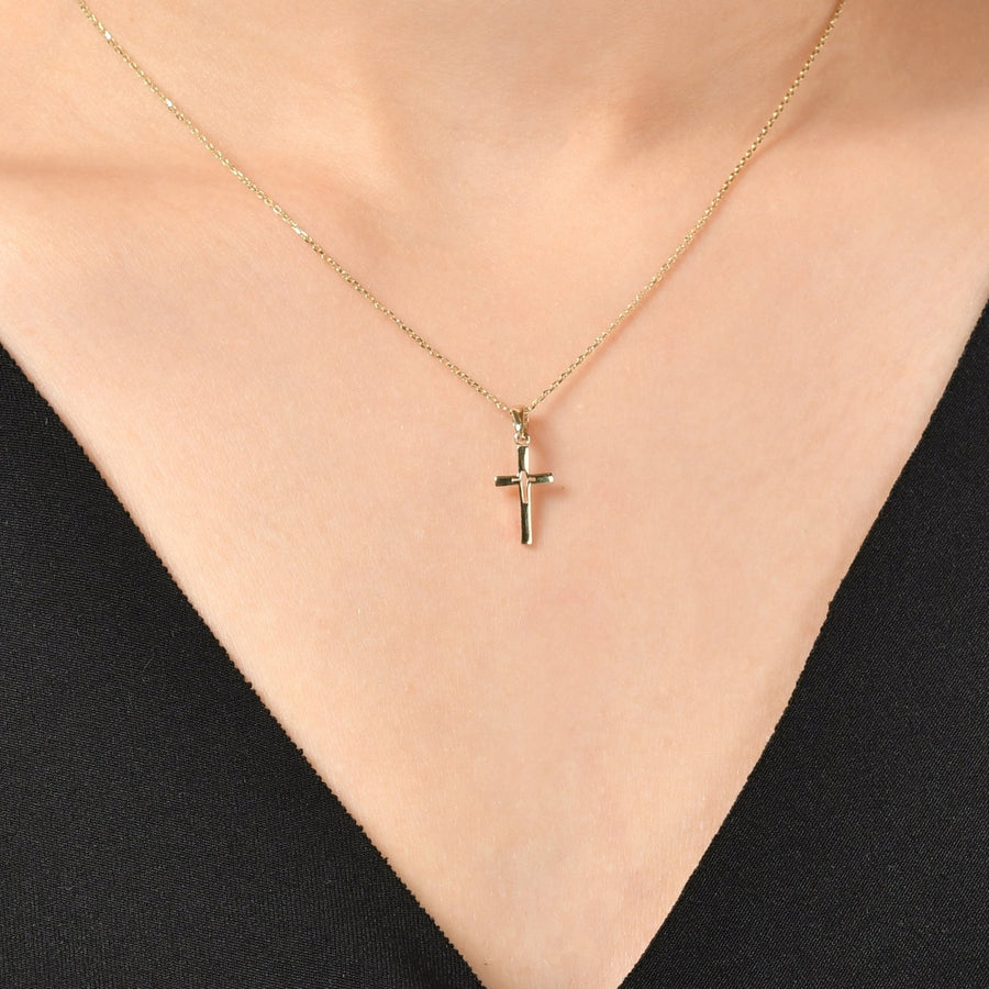 14ct Gold Minimalist, Tiny Cross Pendant – Elegant Religious, Solid Gold Jewellery - Pendant Only - Kolié